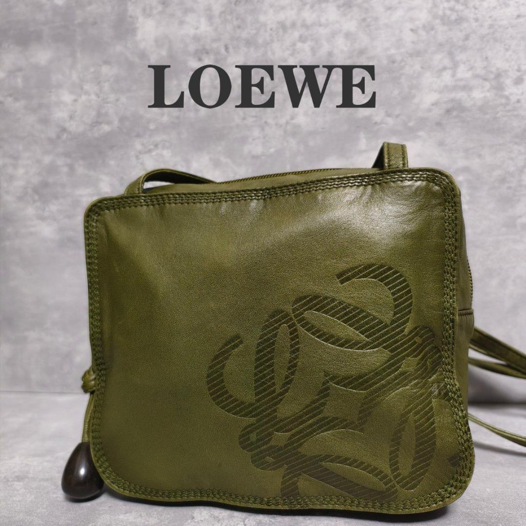 LOEWE ロエベ アナグラム ナッパレザー ショルダーポーチ カーキ