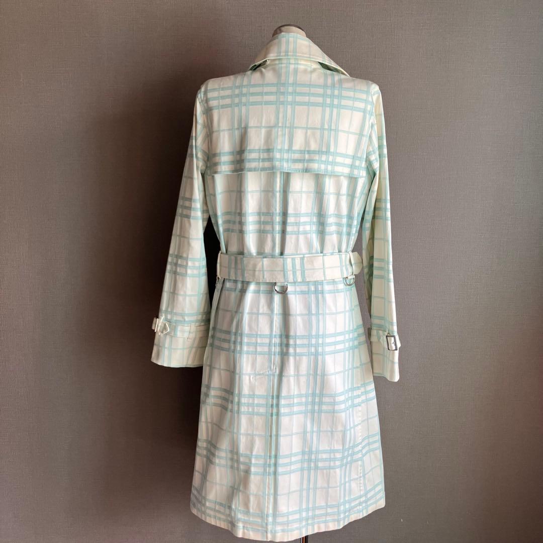バーバリーロンドン　トレンチコート　ロング丈　総柄38　ノバチェック　グリーン