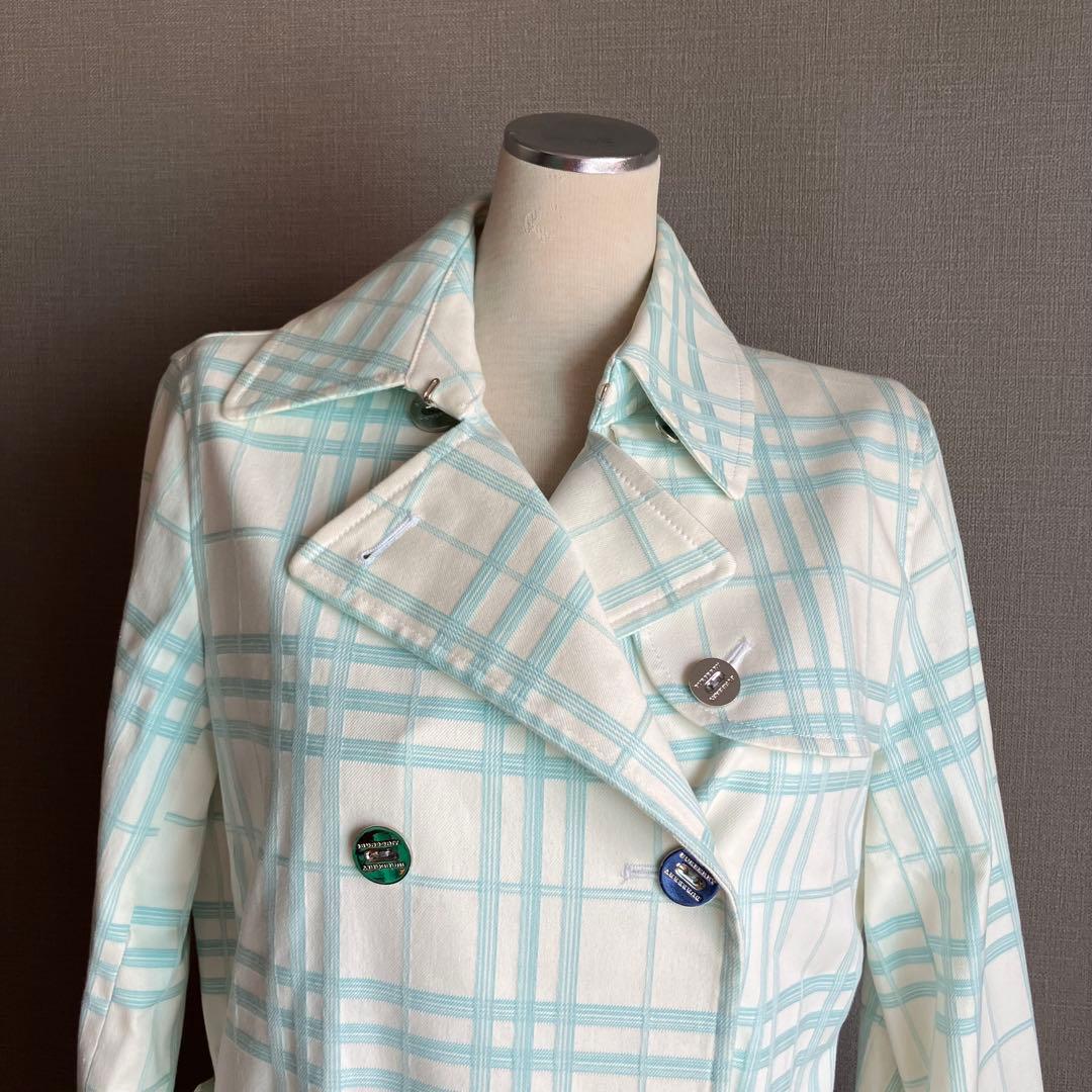 バーバリーロンドン　トレンチコート　ロング丈　総柄38　ノバチェック　グリーン