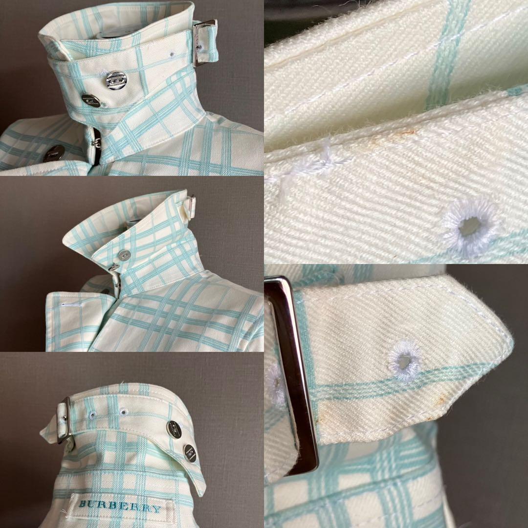 バーバリーロンドン　トレンチコート　ロング丈　総柄38　ノバチェック　グリーン