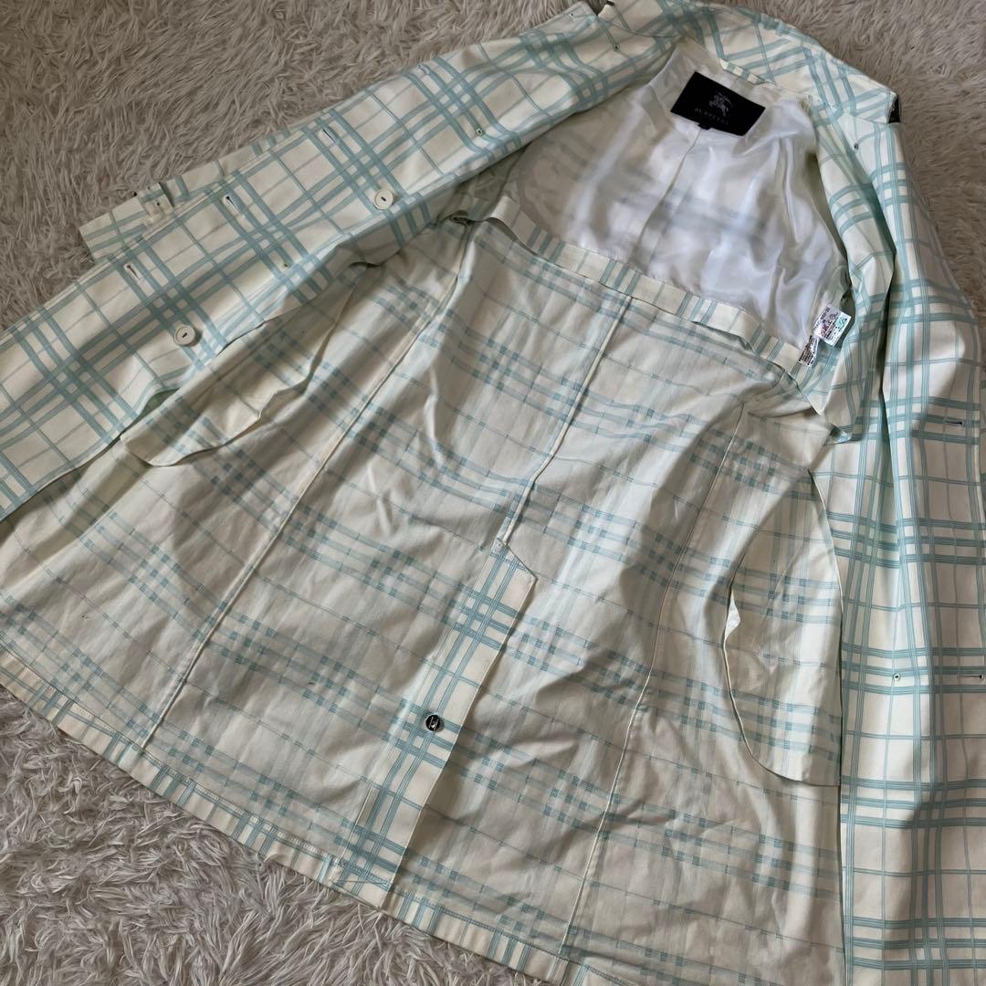 バーバリーロンドン　トレンチコート　ロング丈　総柄38　ノバチェック　グリーン