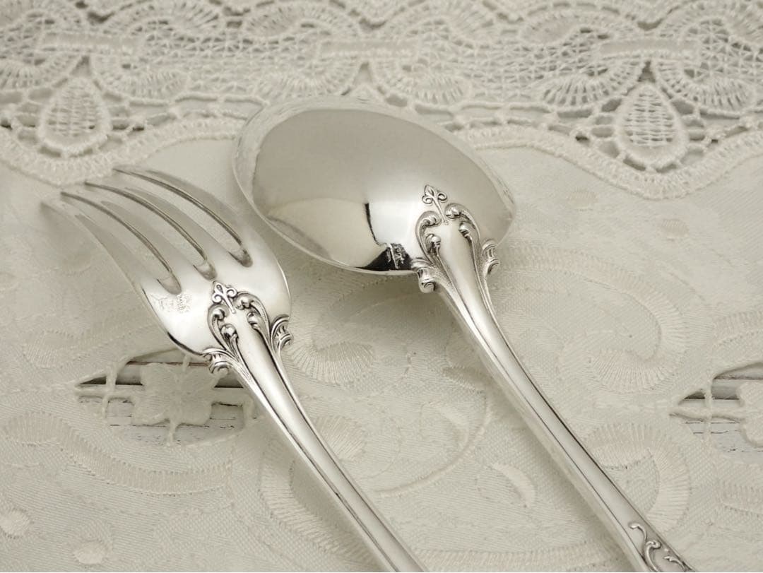 極上品 フランス アールヌーボー期 純銀無垢 スプーン&フォークセット ③
