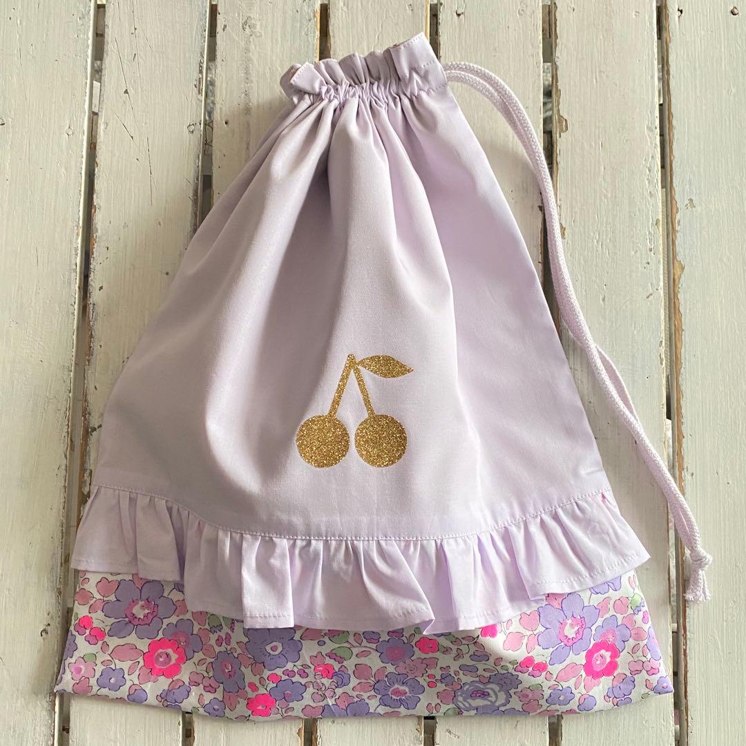 ぶーとん様⭐︎リバティプリント使用×さくらんぼワッペンレッスンバッグ他オーダー