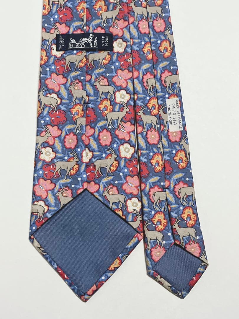 極美品 エルメス ネクタイ シルク フラワー ガゼル 動物 カラフル アート柄