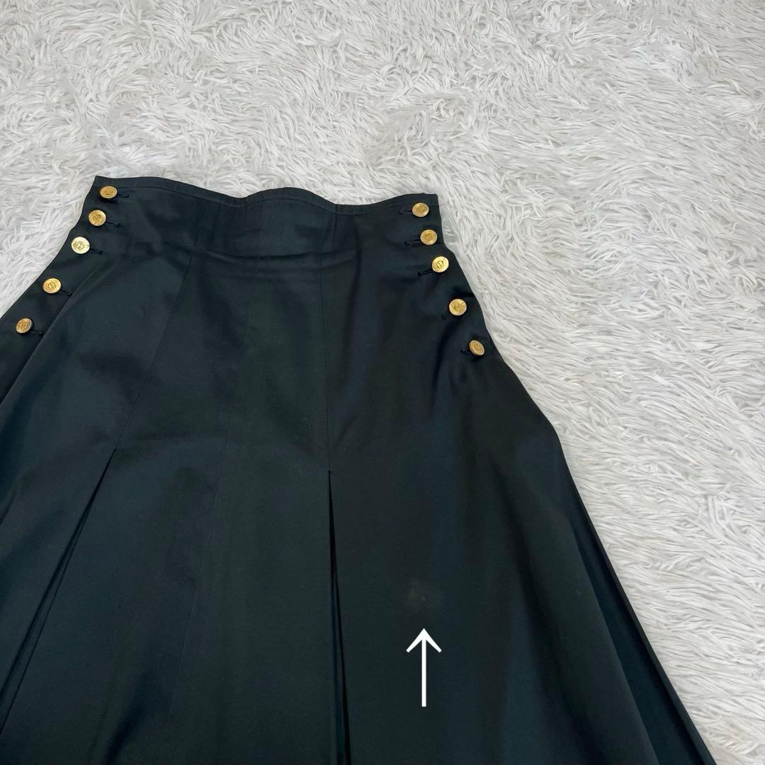 CHANEL サテン　プリーツスカート　金ボタン　ココマーク　ゴールドボタン