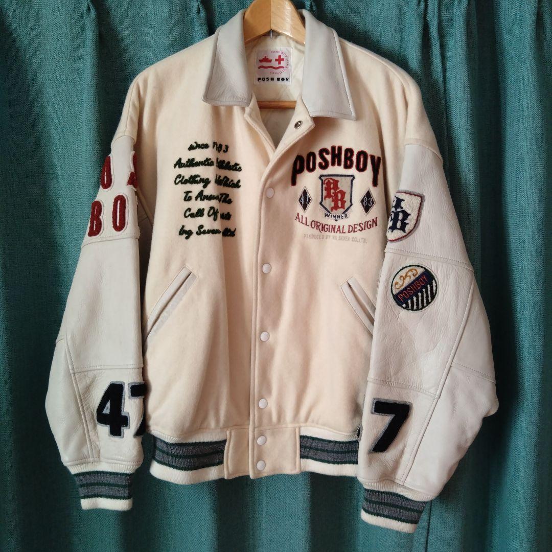 当時物ビンテージ80'sPOSHBOYポッシュボーイフルデコ袖革スタジャン