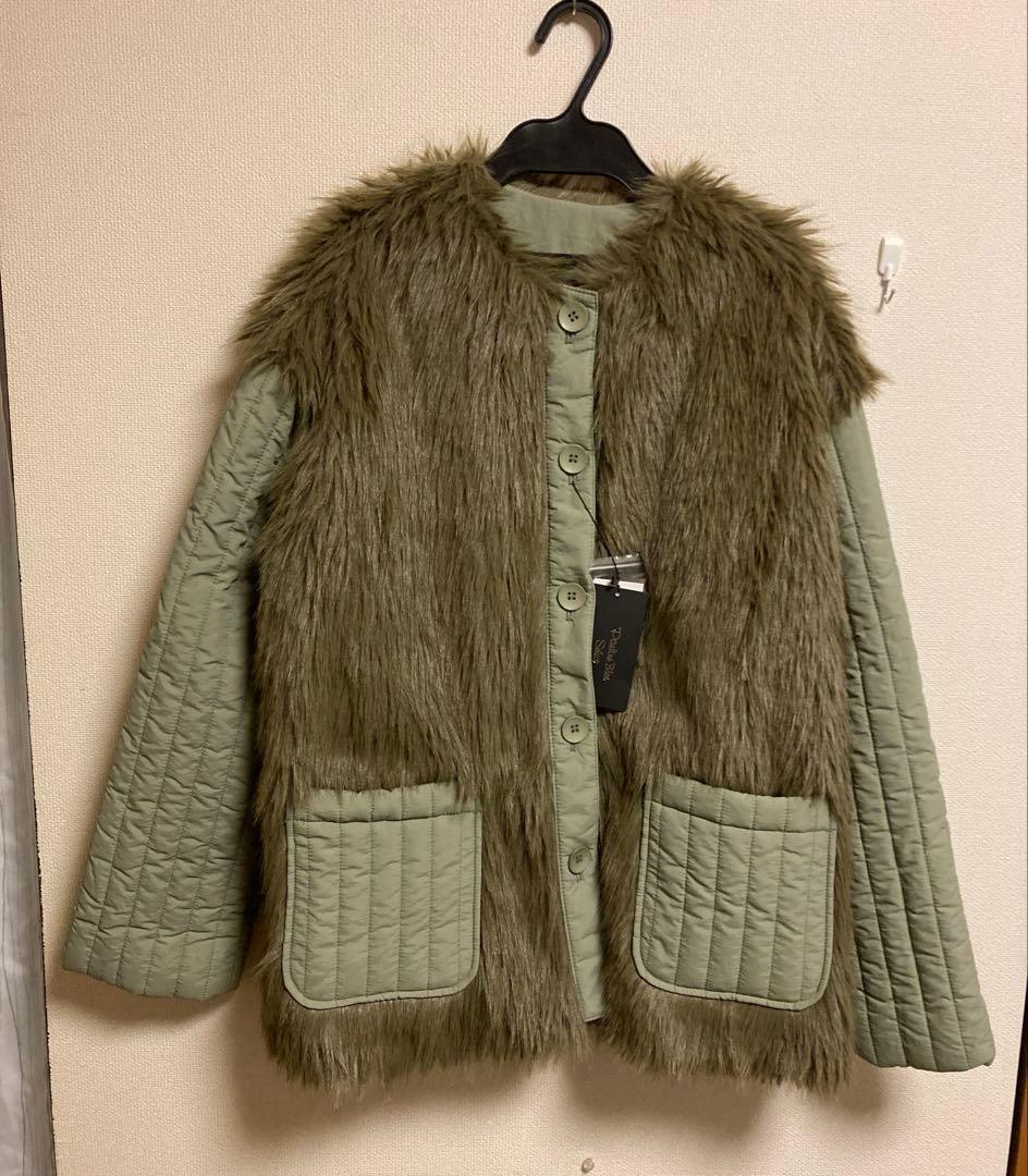 新品【Pauline Bleu 】ファーキルティング異素材ドッキングジャケット◆