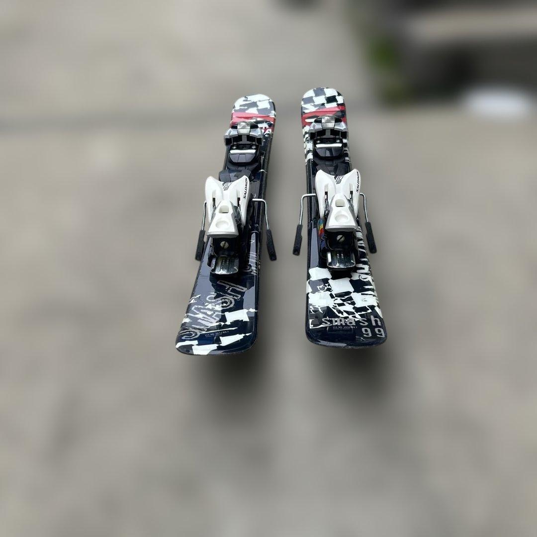 チェッカーフラッグデザイン スキー板 バインディング付き