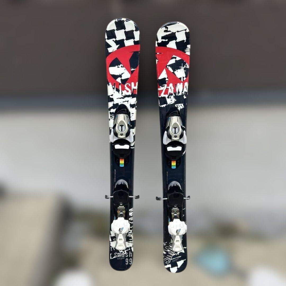 チェッカーフラッグデザイン スキー板 バインディング付き