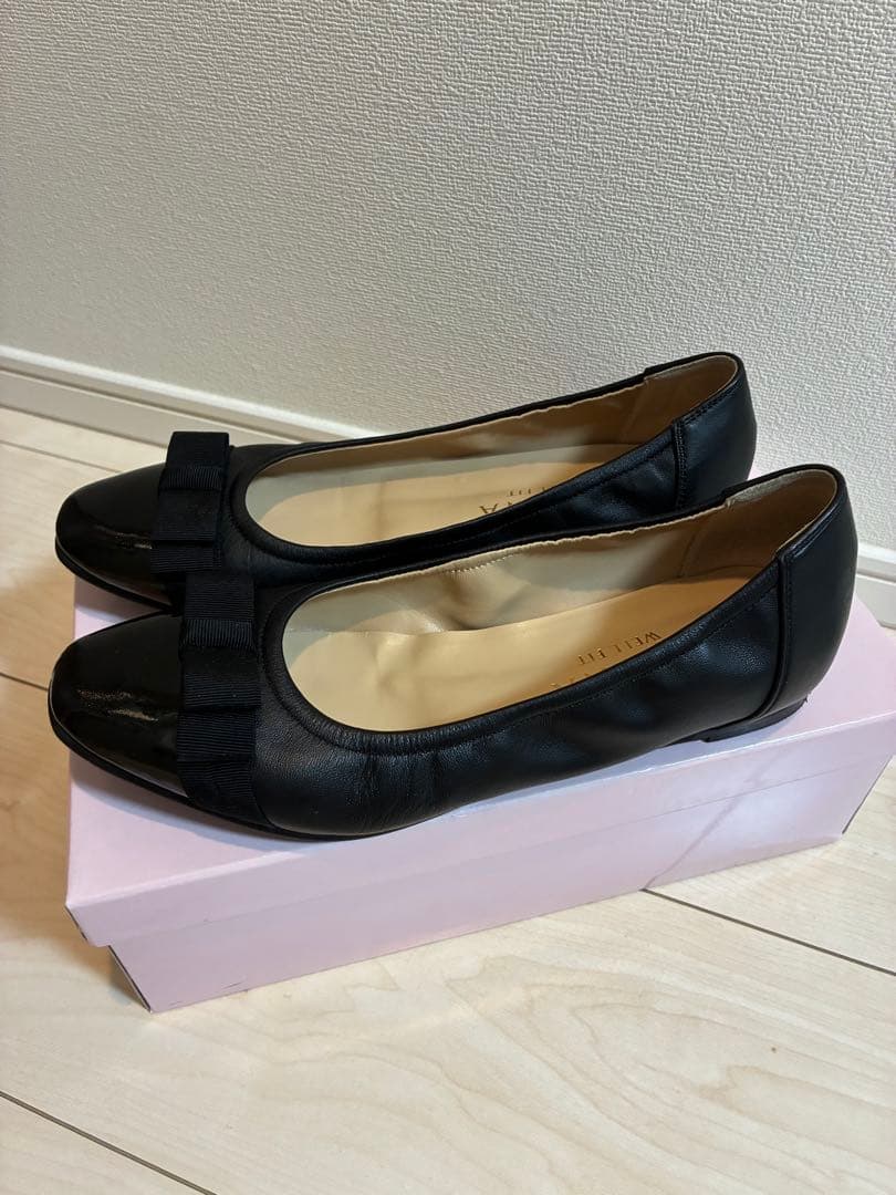 美*子様 DIANA ダイアナ　ブラック フラットシューズ リボン付き　24cm