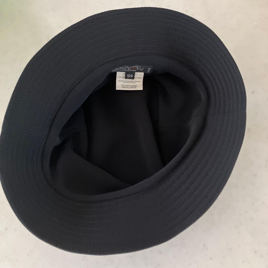 HERME エルメス ポリエステル バケットハット ブラック　レザージップ