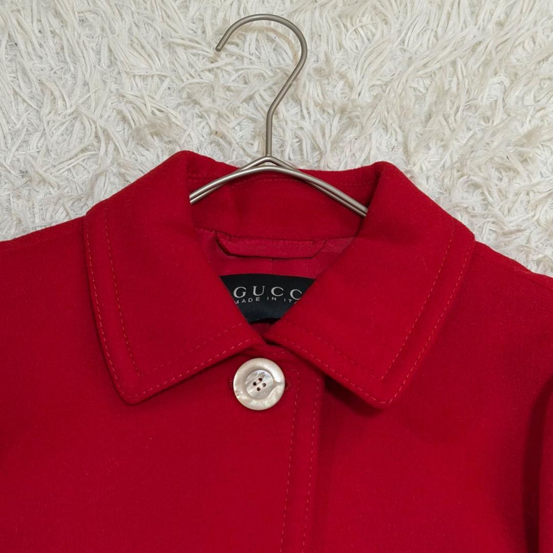 17636✨GUCCI アンゴラ ウール ステンカラーコート レッド