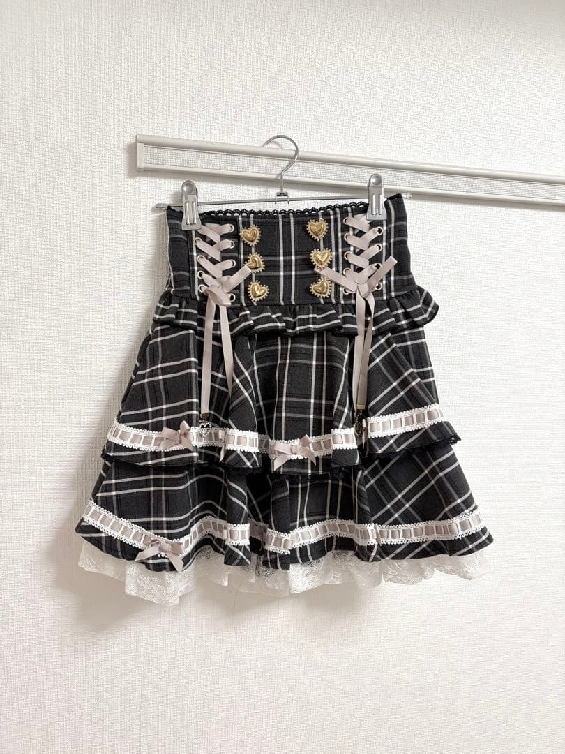 【LIZLISA】はしごリボンチェックティアードスカパン