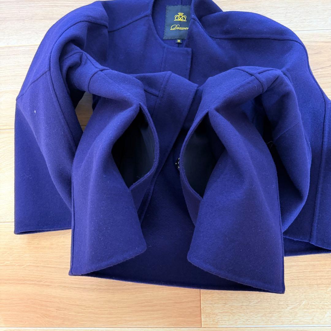 美品✨ドゥロワー　ウールケヌキノーカラージャケットコート　リバー　ダブルフェイス