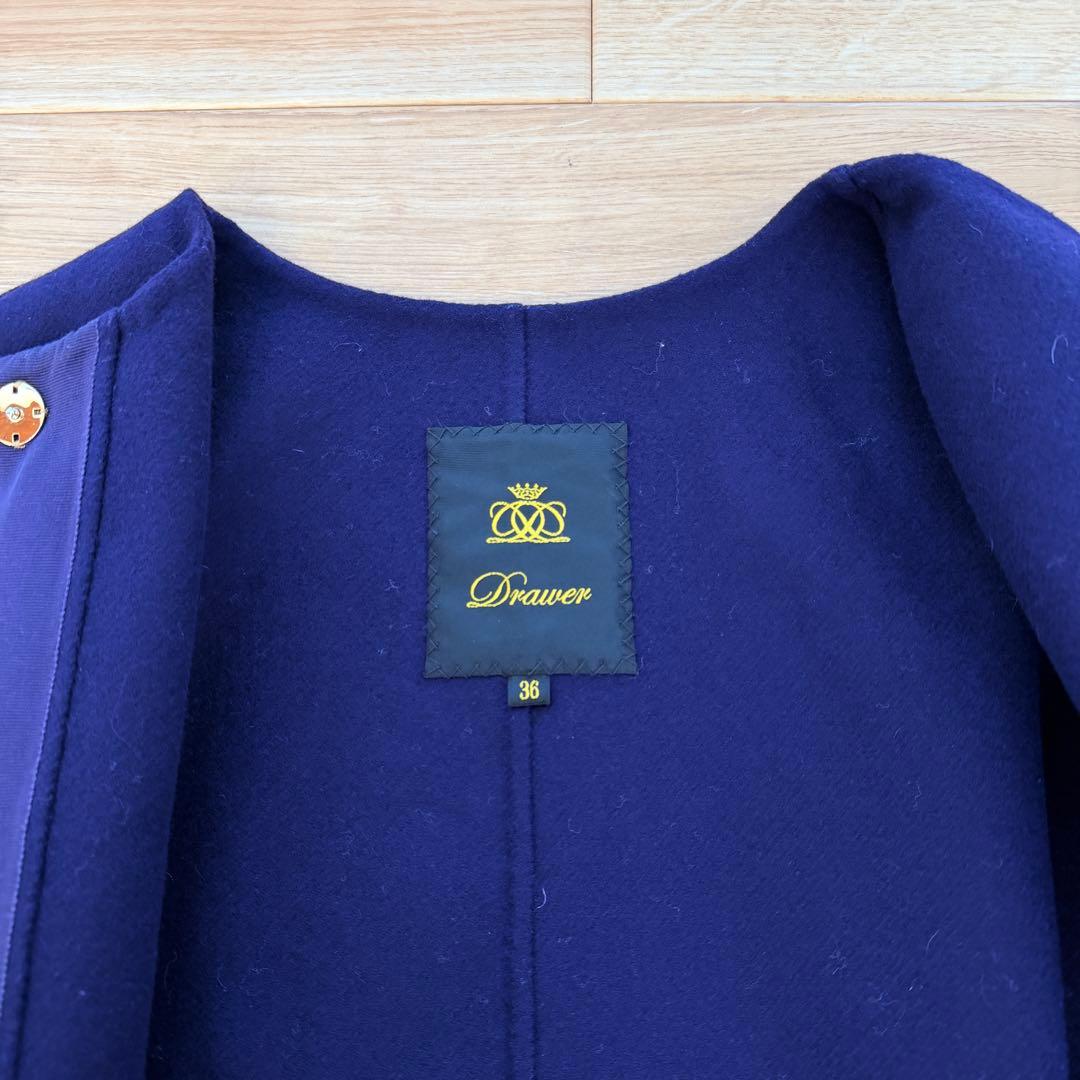 美品✨ドゥロワー　ウールケヌキノーカラージャケットコート　リバー　ダブルフェイス