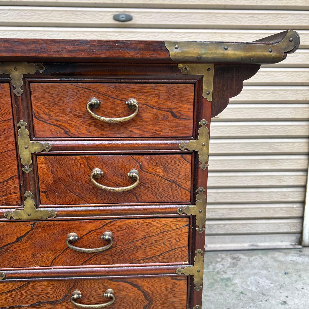 李朝家具　アンティーク　真鍮金具　脚付　キャビネット　薬箪笥　古民具