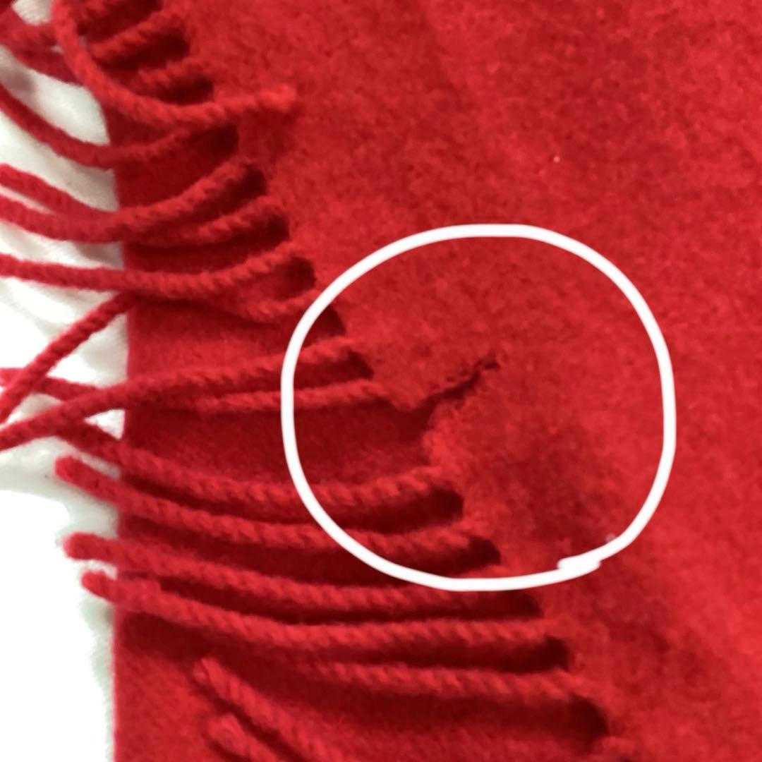 P エルメス　HERMES 赤 マフラー フリンジ付き