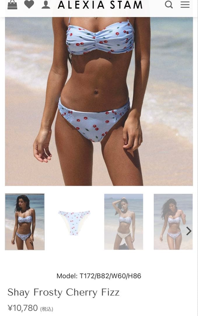 【完売商品】ALEXIA STAM 水色 チェリー柄 ビキニボトム サイズM