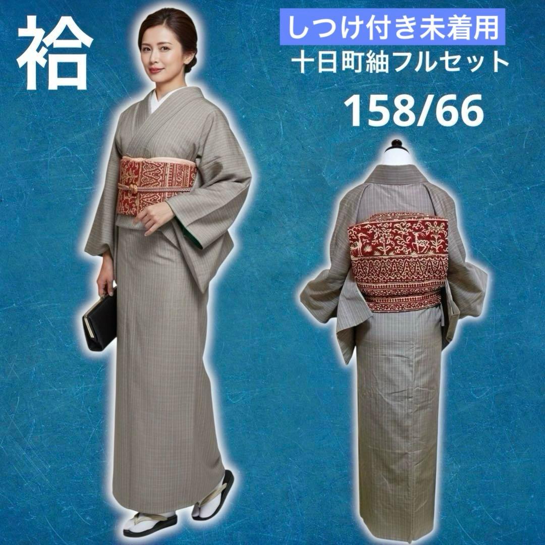 な*込様 タ8880 正絹　紬　十日町紬系　小紋　フルセット　しつけ　袷　未着用