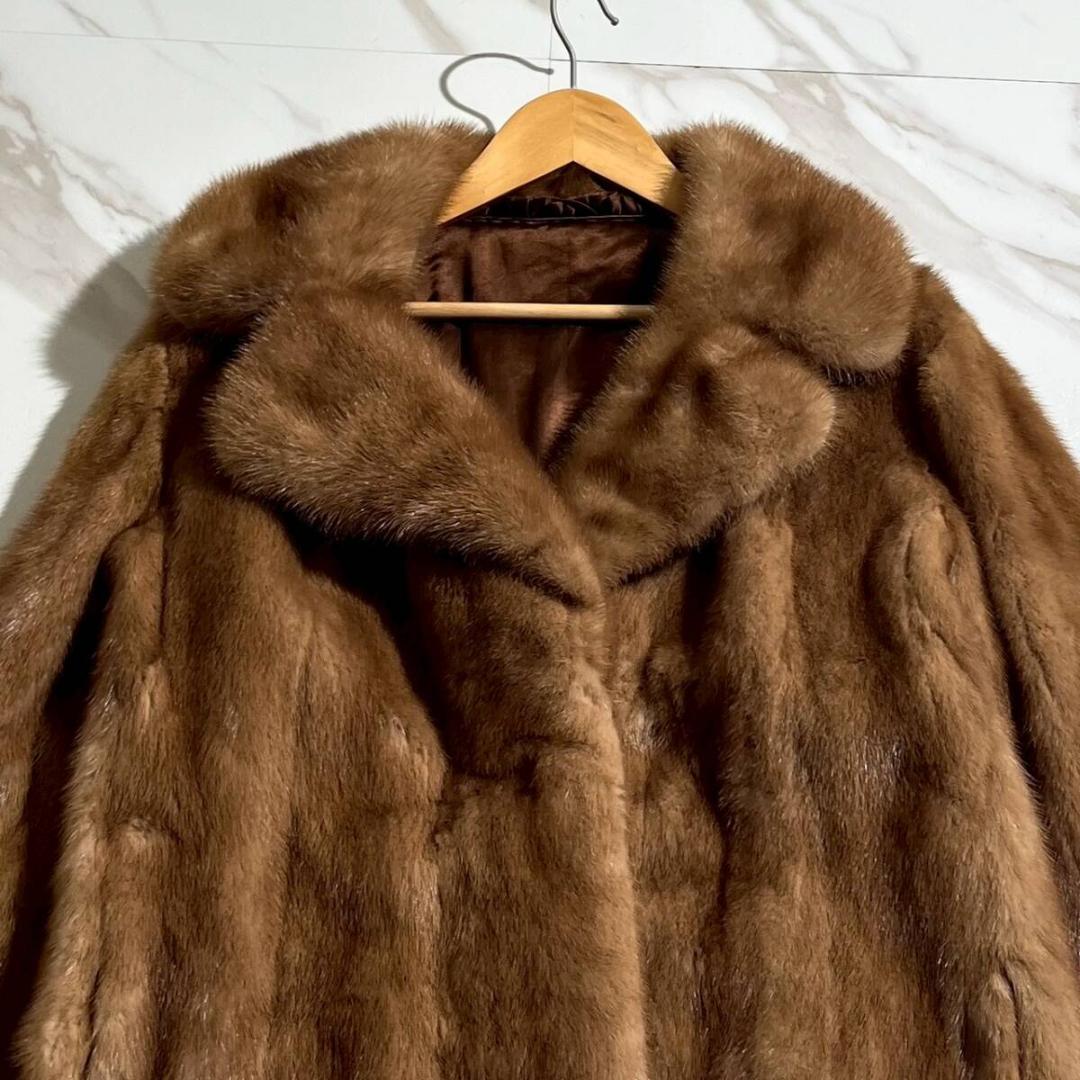 美品 サフロン デミバフミンク ファーコート 毛皮 サイズ13 XL 着丈71