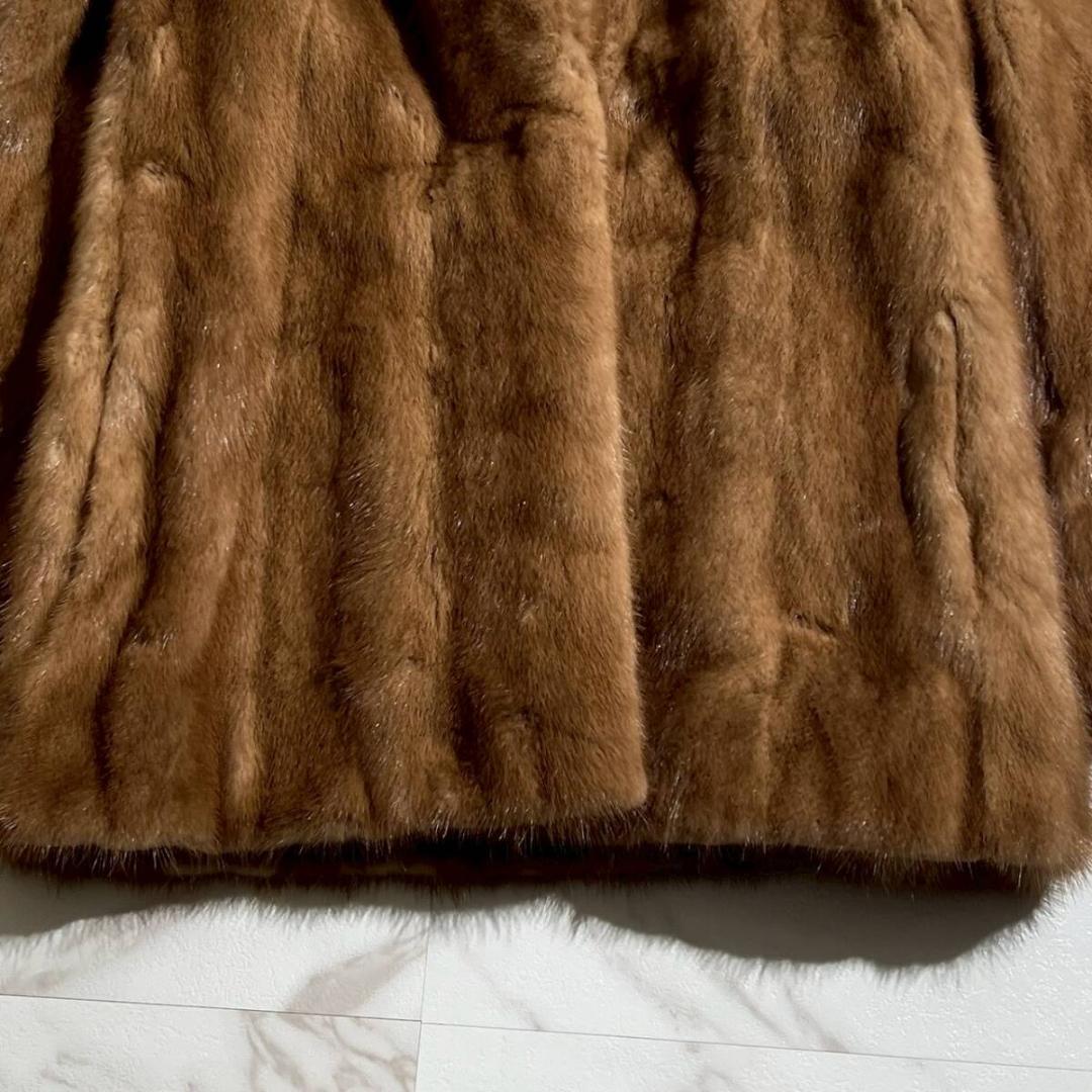 美品 サフロン デミバフミンク ファーコート 毛皮 サイズ13 XL 着丈71