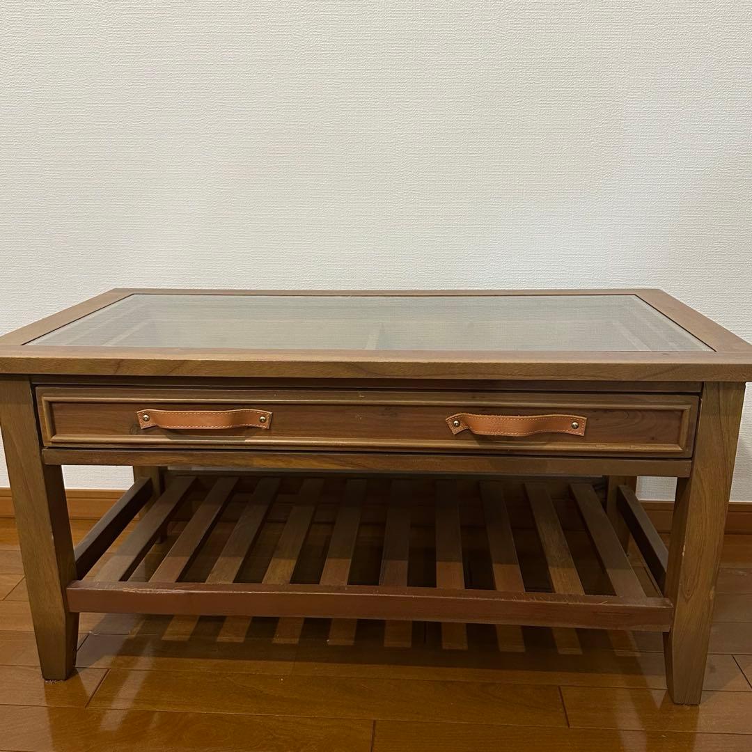 ローテーブル ガラス天板 引き出し付