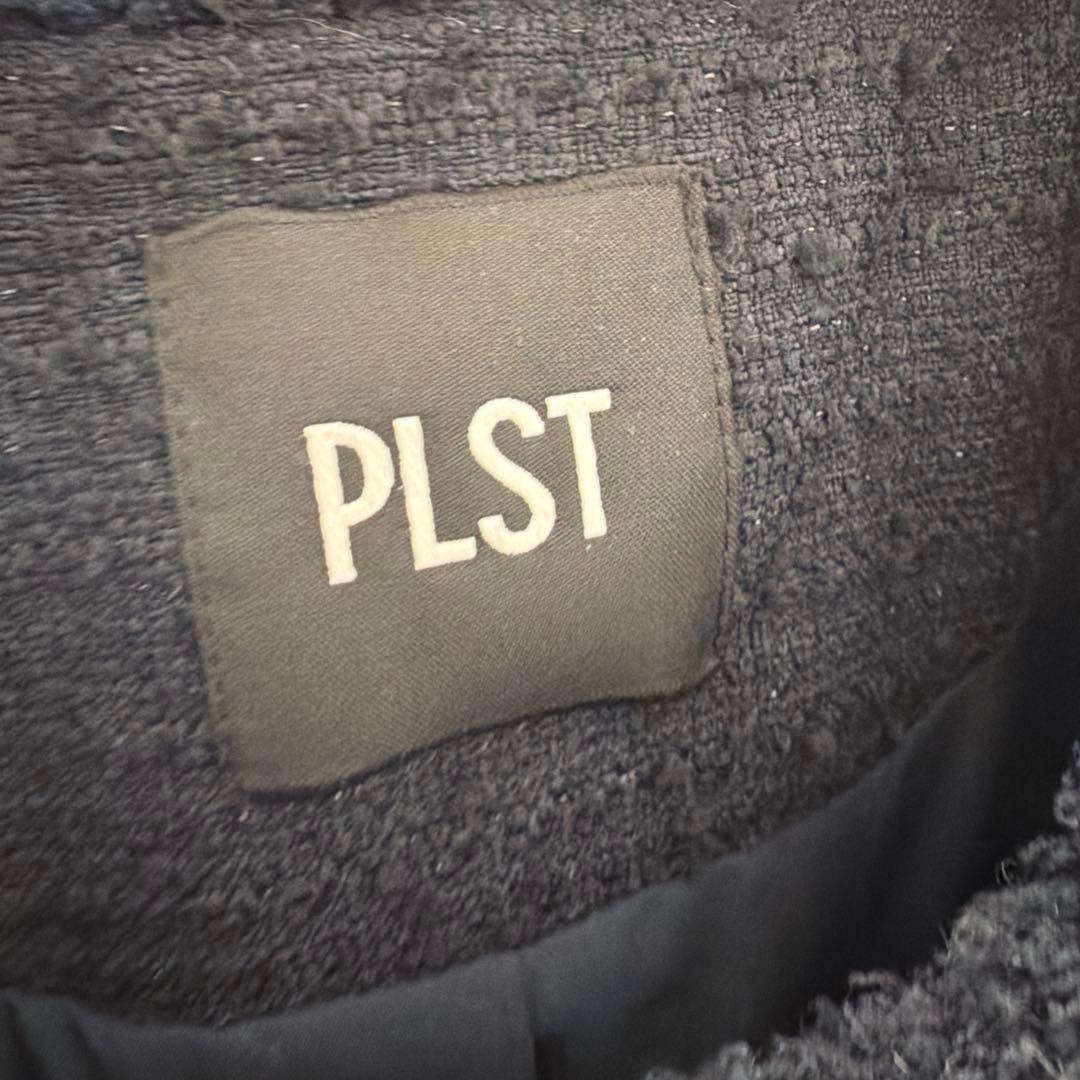PLST/ツイードペプラムジャケット/size S/ネイビー/ノーカラー