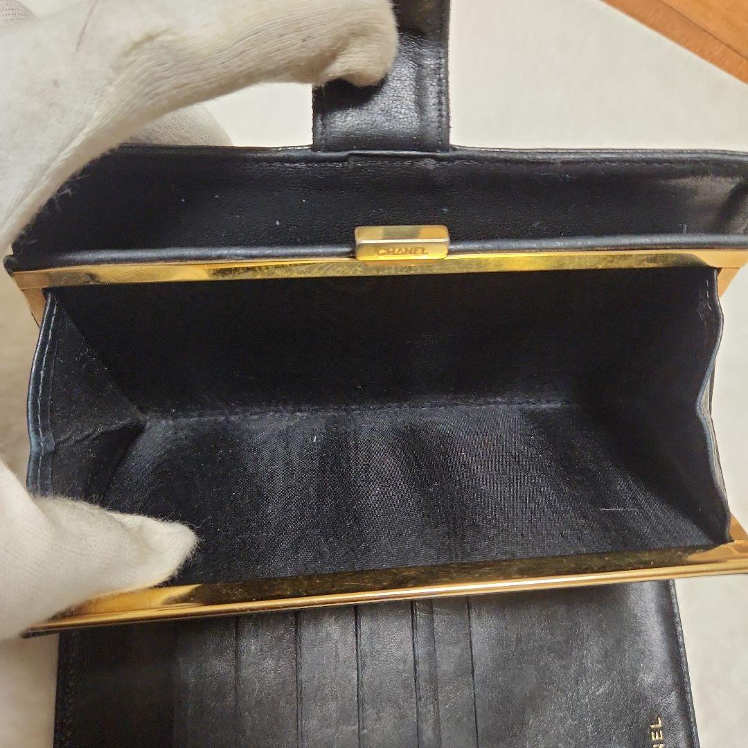 CHANEL シャネル キャビアスキン がま口　長財布　ブラック