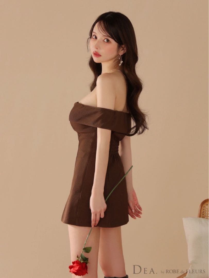 RODE de FLEURS ブラウンオフショルダードレス S