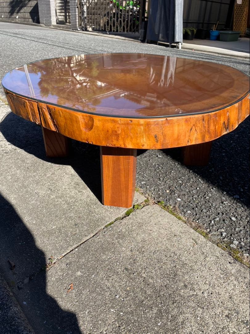 一枚板　木製　円形センターテーブル