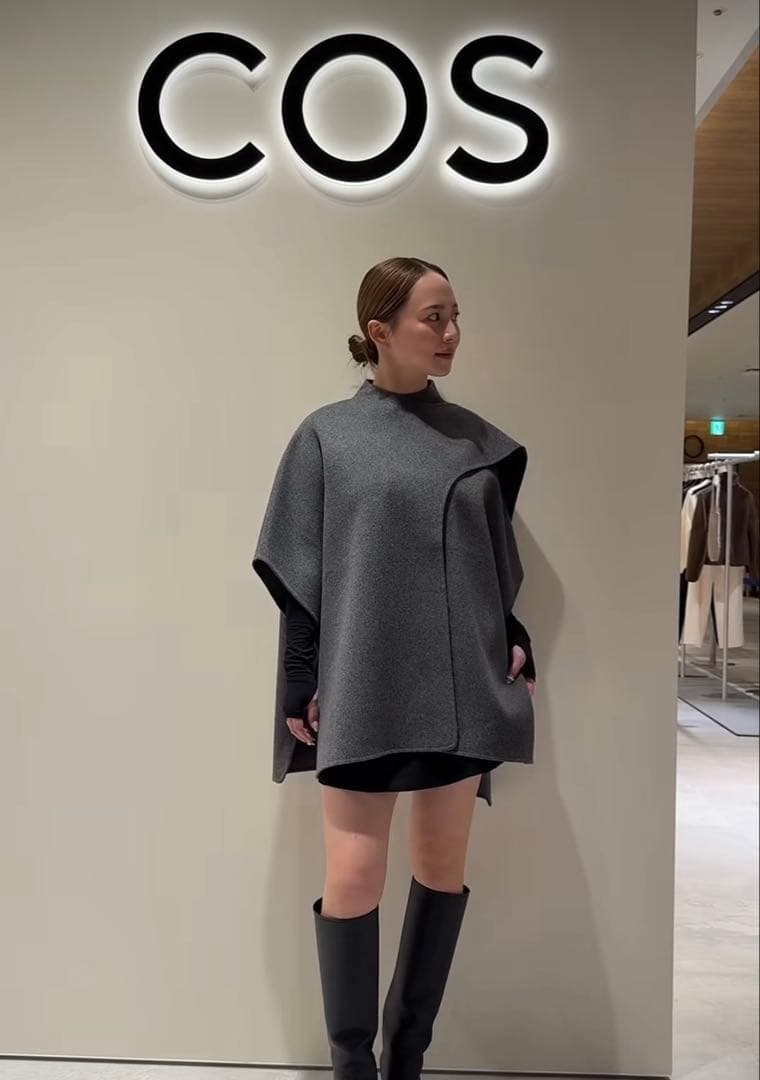 COS ウールブレンドケープ　グレー