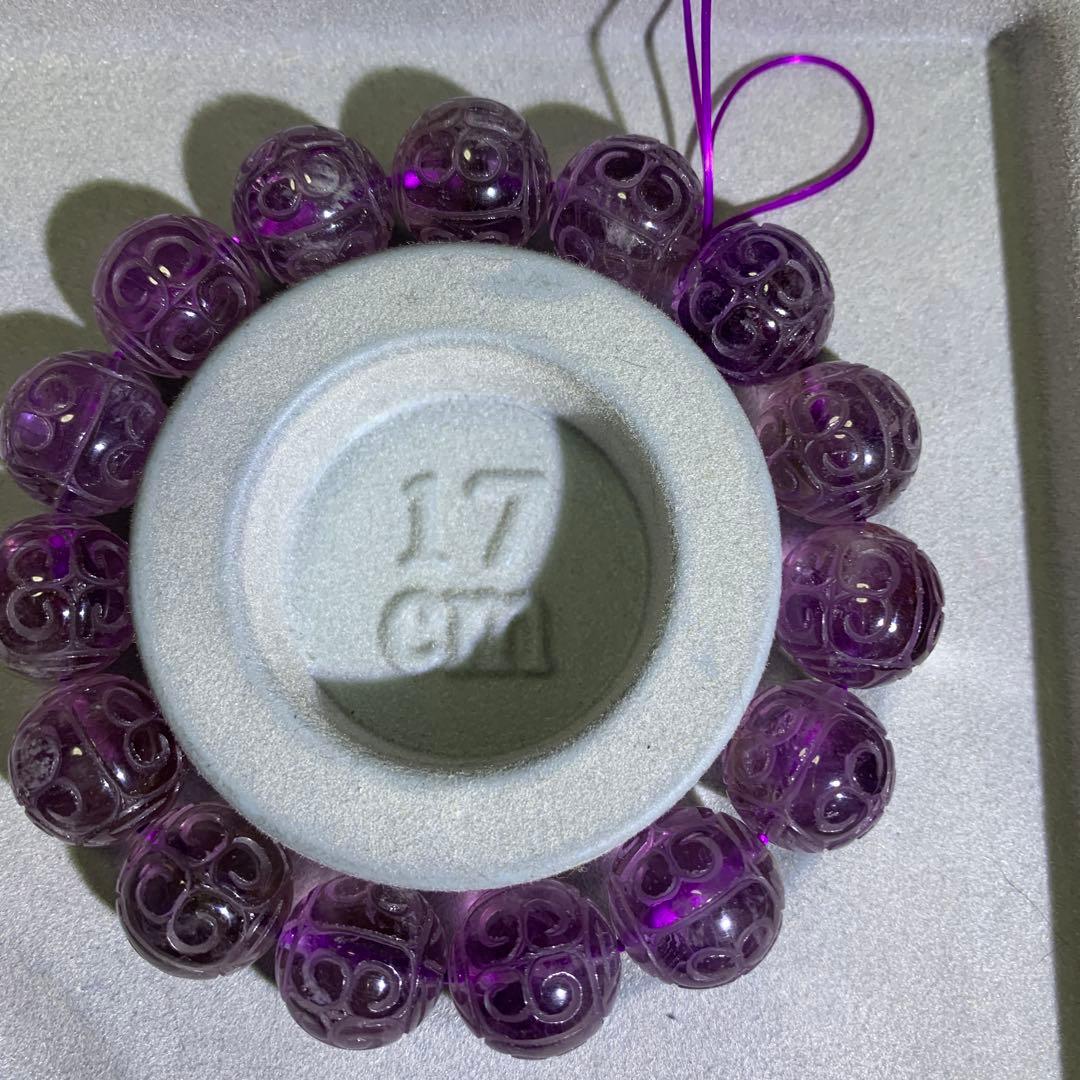 回紋珠アメジストブレスレット 17cm 14ミリ