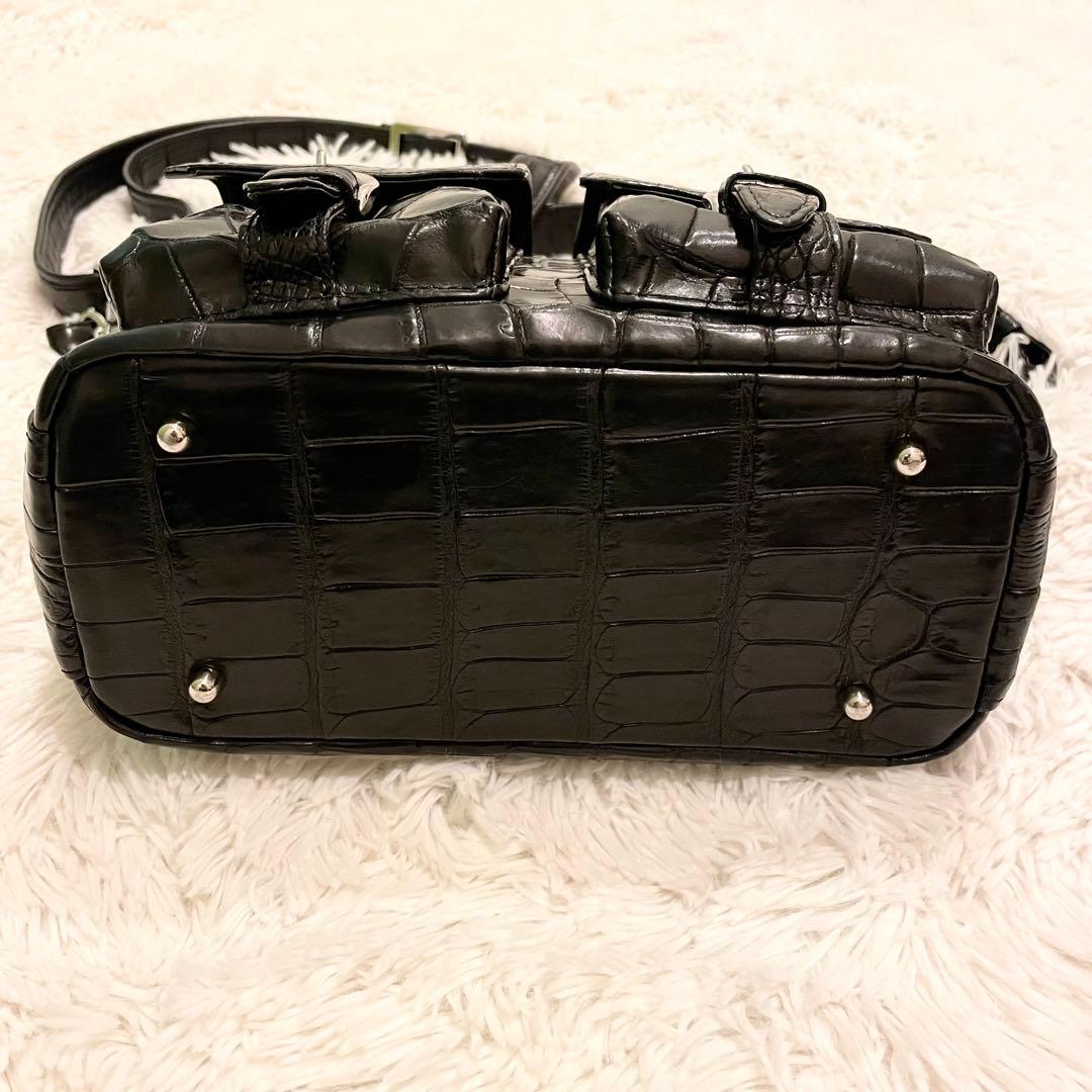 良品★JRA リアルクロコダイル ハンドバッグ ショルダーバッグ 2WAY 黒