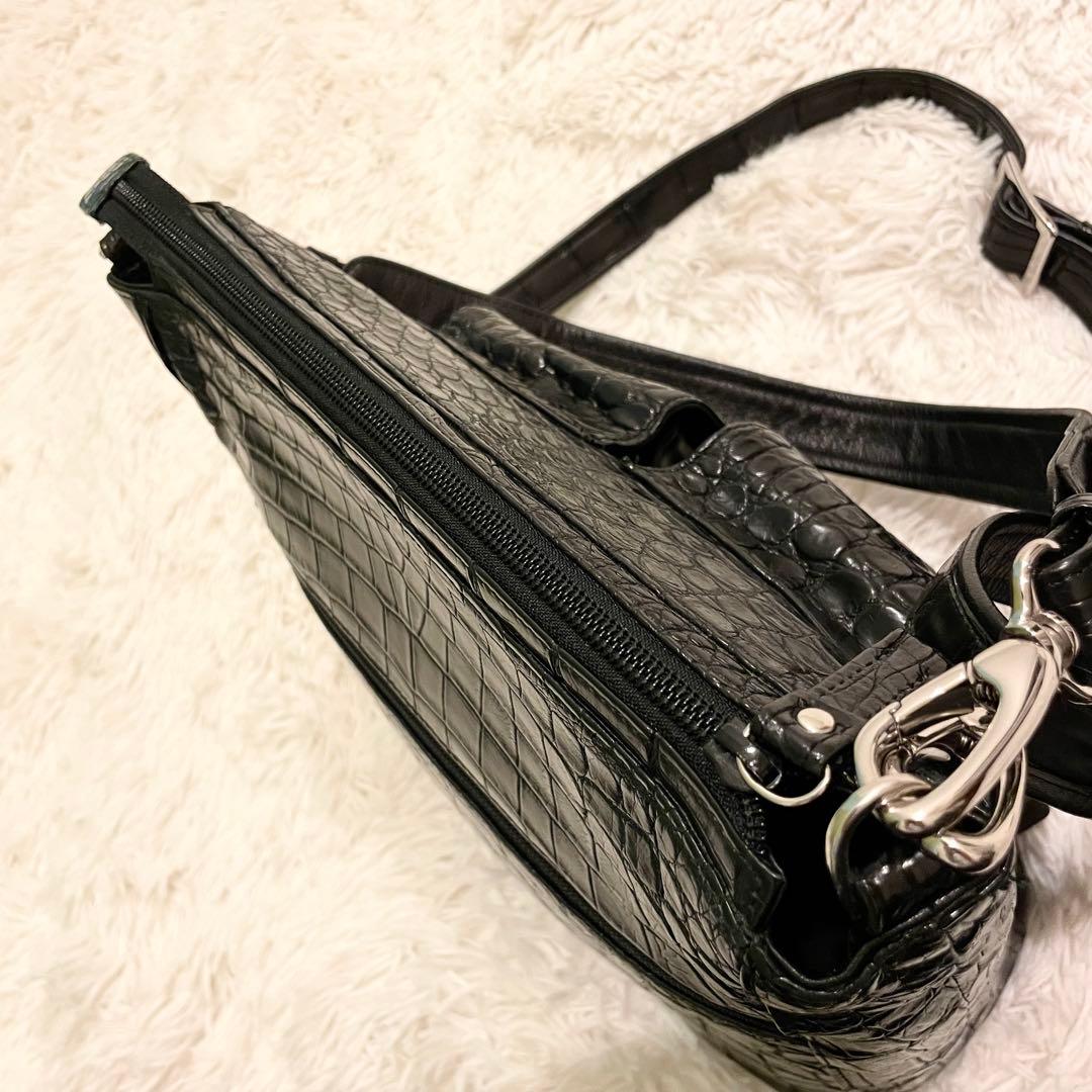 良品★JRA リアルクロコダイル ハンドバッグ ショルダーバッグ 2WAY 黒