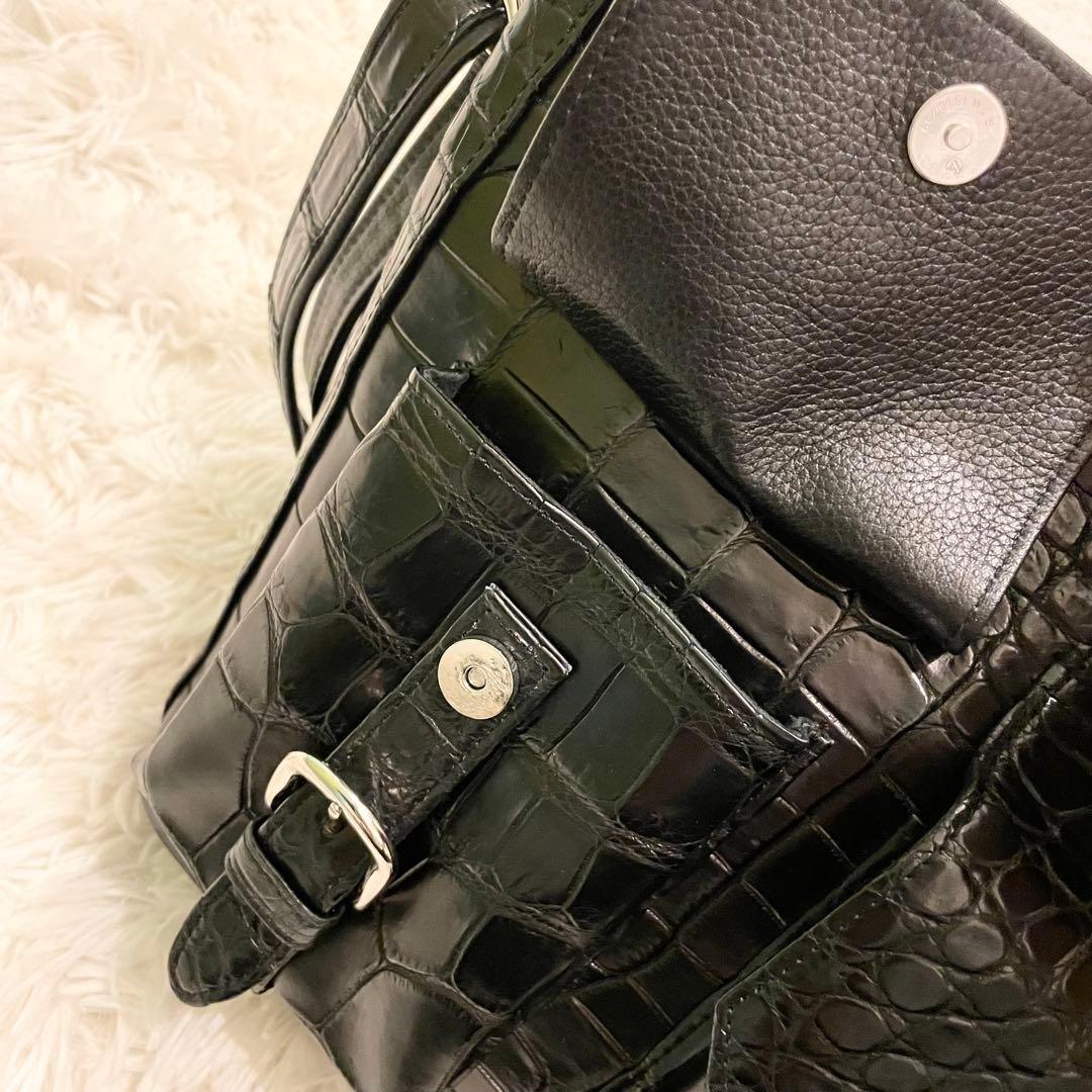 良品★JRA リアルクロコダイル ハンドバッグ ショルダーバッグ 2WAY 黒