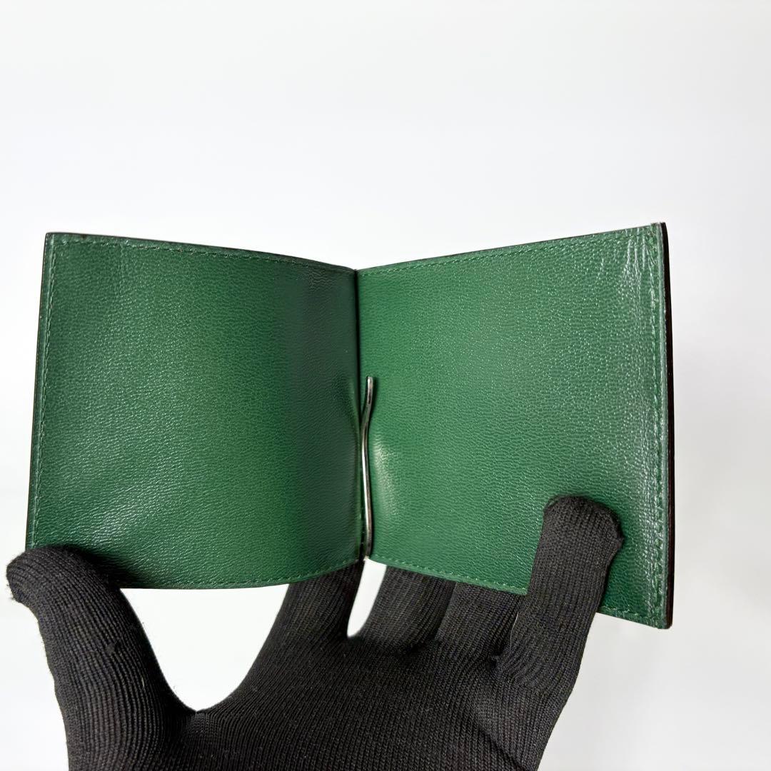 ダンヒル　レザーマネークリップ　三つ折り　カードポケット付き　ブラウン　グリーン