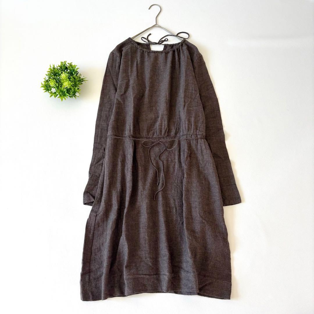 45R 45rpm ギャザーワンピース　ウールコットン　リボン　R刺繍