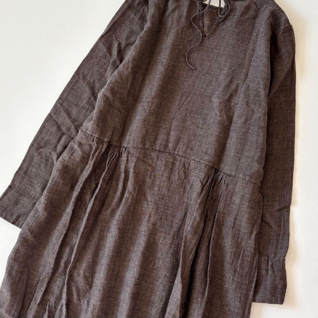 45R 45rpm ギャザーワンピース　ウールコットン　リボン　R刺繍