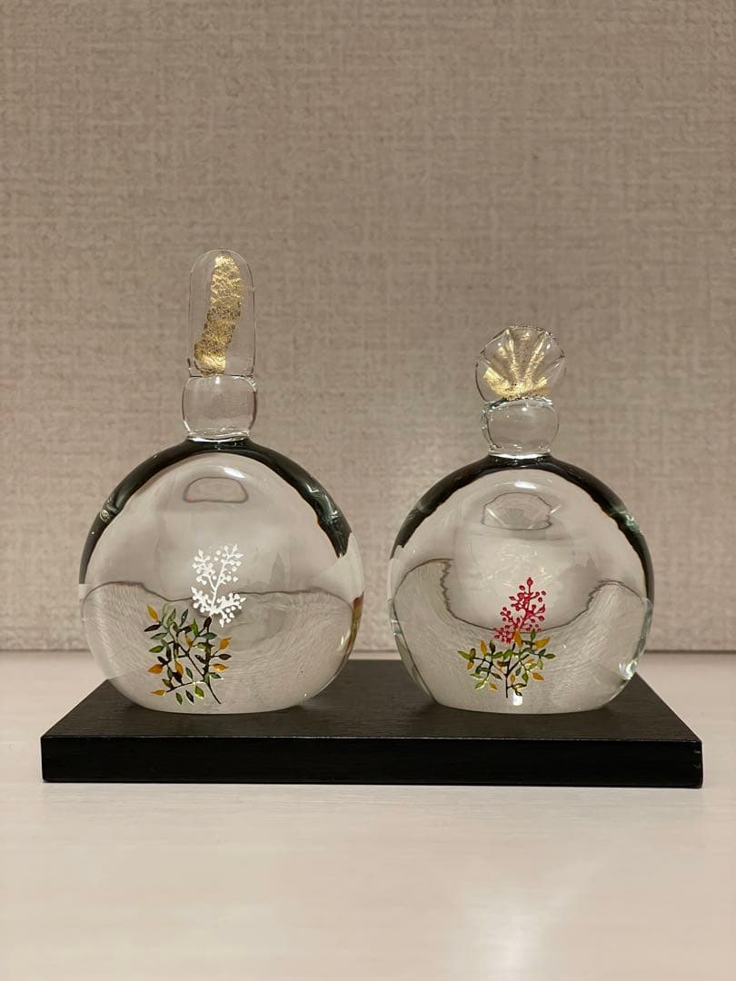 未使用 ガラス作家 金津沙矢香 さん ガラスのお雛様 南天のおひな様