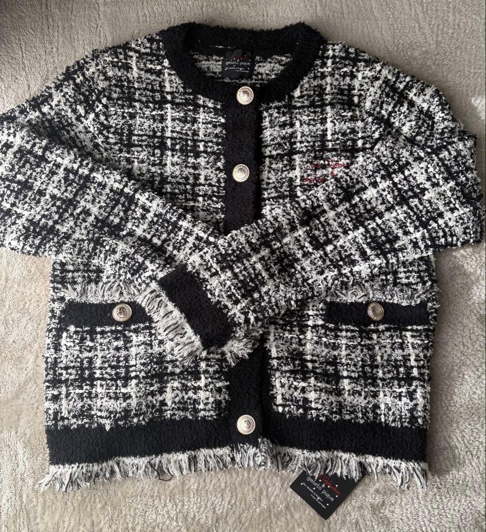 ジェラピケ　ノーカラーチェックジャケット