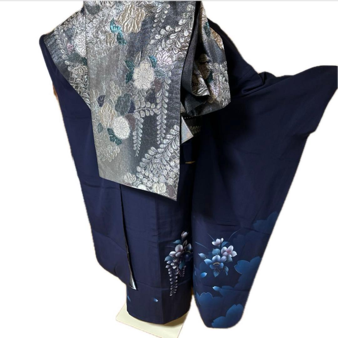 雪の女王❤︎あふれる透明感 紺×シルバーレースの振袖フルセット 成人式