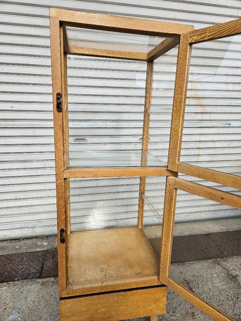 ヴィンテージ ガラスのパンケース 陳列 ショーケ－ス 飾り棚 店舗什器 無垢材