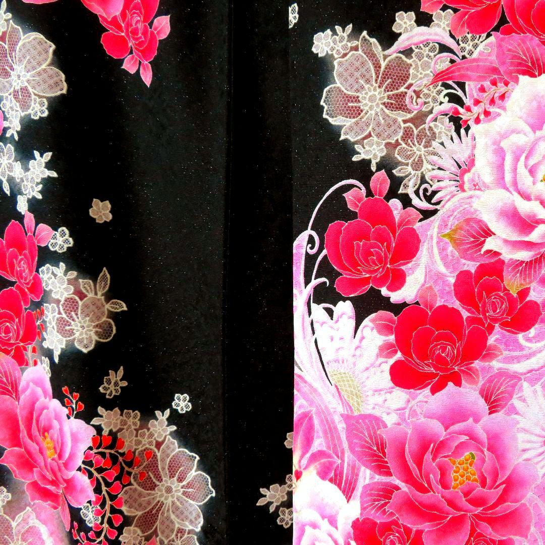 5008　振袖　単品　成人式　結婚式　卒業式　黒　正絹　バラ