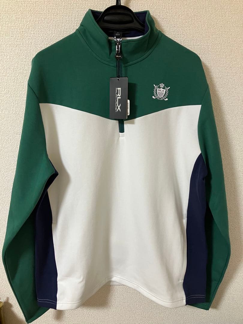 RLX ゴルフ カラーブロック ダブルニット プルオーバー M モックネック 緑