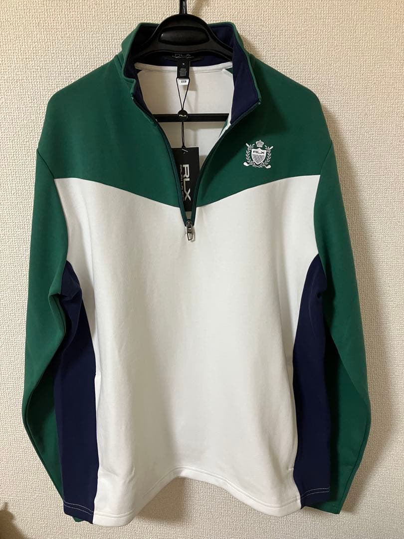 RLX ゴルフ カラーブロック ダブルニット プルオーバー M モックネック 緑