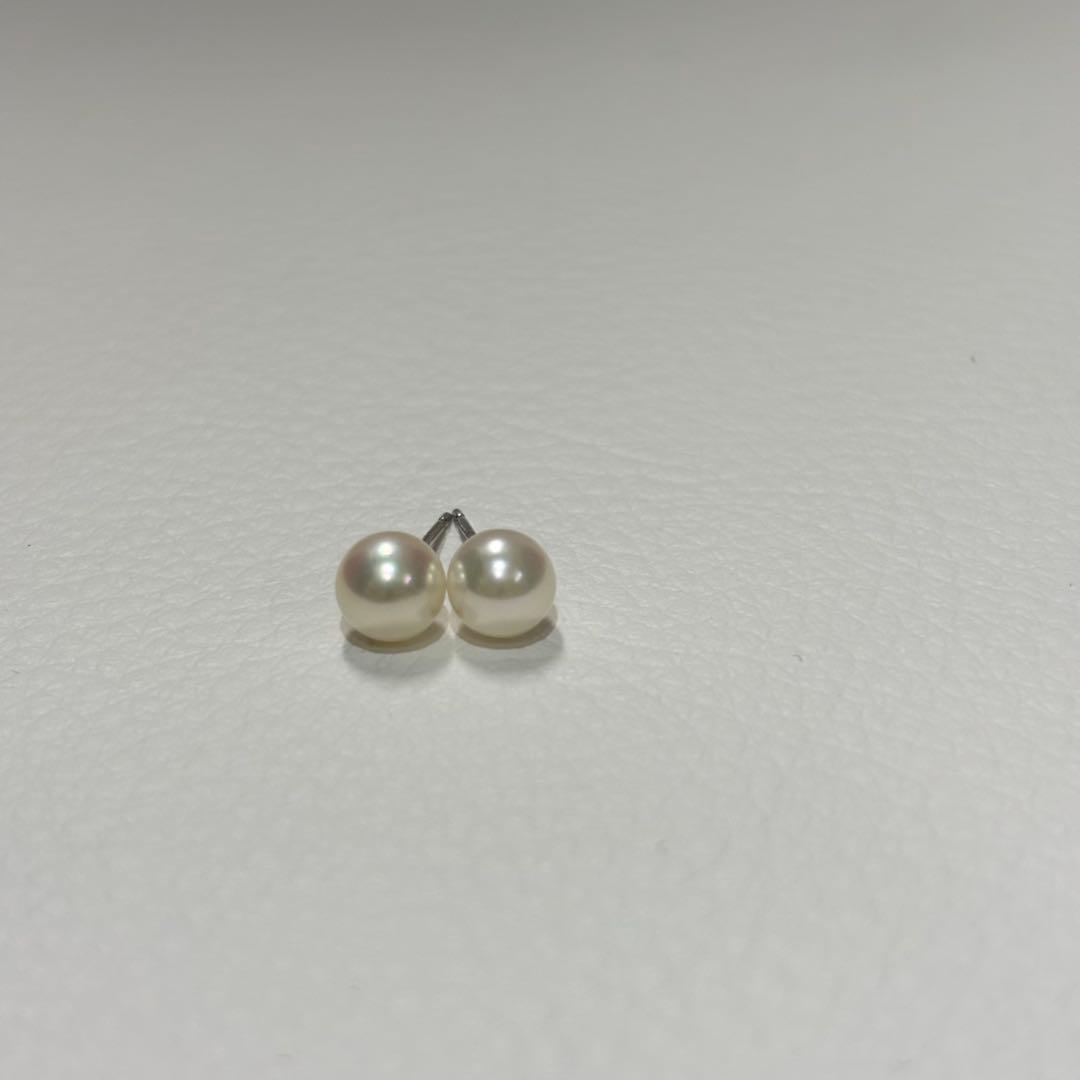 496 パールピアス　あこや真珠　5.8mm K14WG