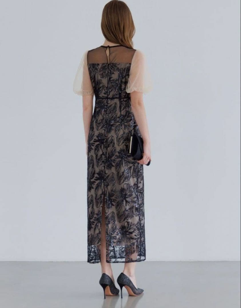 ドレス結婚式パーティー成人式二次会デートアシンメトリーシアーフラワーワンピース