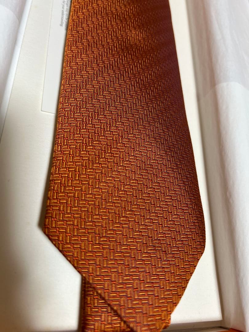 HERMES オレンジ ネクタイ cravate soie lourde
