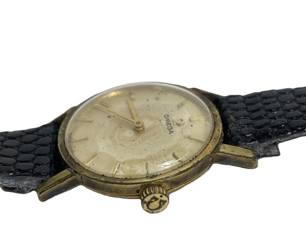 ◆OMEGA ゴ－ルド文字盤 ラウンド 2針 手巻き 腕時計 09253