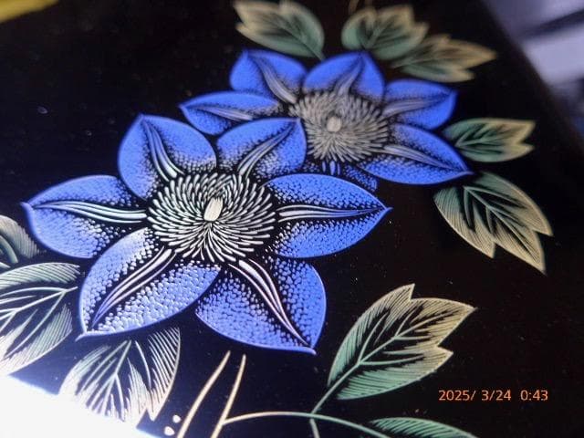 るでぃ。　青がとても美しい輪島塗。鉄線沈金仕上げの硯箱になります。未使用品